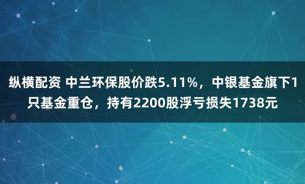 纵横配资 中兰环保股价跌5.11%，中银基金旗下1只基金重仓，持有2200股浮亏损失1738元